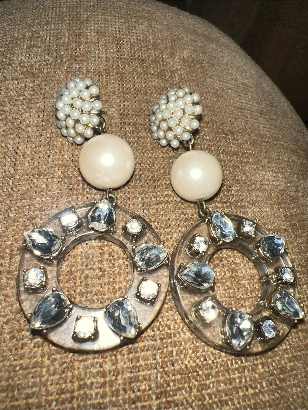 Ann Taylor Pearl Cluster & Crystal Hoop Drop Earrings - White